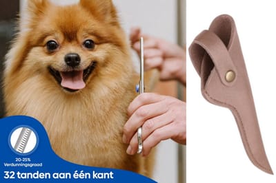 Professor Q Effileerschaar Hond – Professionele Uitdunschaar – RVS – 6 inch – Inclusief Vingerringen & Luxe Lederen Etui – 16,5 cm – Brons