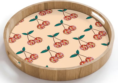 Dienblad rond 40x40 cm - Schootdienblad hout - Kers - Disco - Patroon - Borrelplank rechthoek - Plateau houten dienbladen