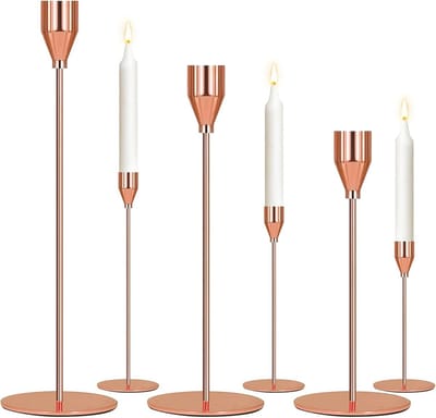 Omgoods - Set van 3 Tafelkaarsenhouders in Roségoud - Stijlvolle Decoratie