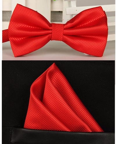 Sorprese Strik inclusief pochet – 100% zijde – rood – ruit – vlinderdas – pochette - Cadeau - vlinderdassen
