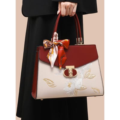 Nieuwe damestas van echt leer, Chinese stijl borduurwerk, tas voor vrouwen van middelbare leeftijd, getrouwd, bruid, schoonmoeder brown