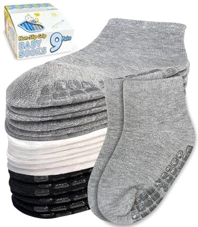 Antislip Baby Sokken voor Kinderen (9 Pairs) - Comfortabele Katoenen Sokken voor 0 tot 7 Jaar