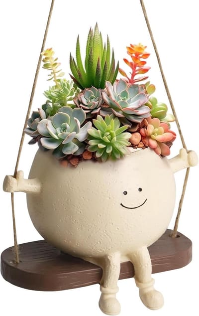Hangende bloempotten met gezicht - Grappige decoratieve plantenbak - Swingende plantenbak - Gezicht plantenbak - Hangende kop plantenbak - Hars plantenbak - Plantenbak met swingend gezicht - Gezicht plantenbak voor binnen en buiten