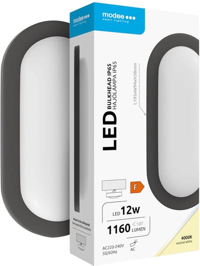 Modee LED Bulkhead Wandlamp 12W - IP65 - 19.5x94cm - Neutraal Wit - Ovaal - Zwart - 3 stuks