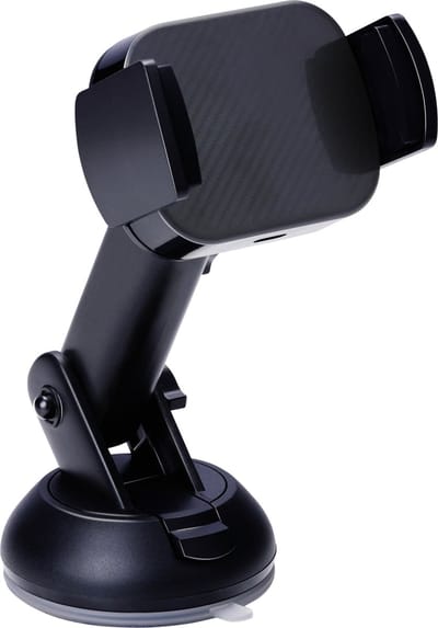 Dunlop Auto Telefoonhouder en Draadloze Oplader - GSM Houder Auto met Qi Lader - met Zuignap voor Dasboard en Voorruit Bevestiging - Telefoons van 66mm tot 100mm Breed - Kunststof - Zwart