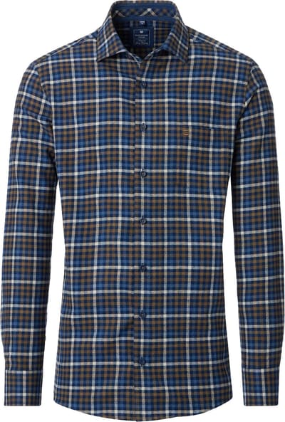Redmond comfort fit overhemd - flanel - bruin geruit - Strijkvriendelijk - Boordmaat: 47 - 48