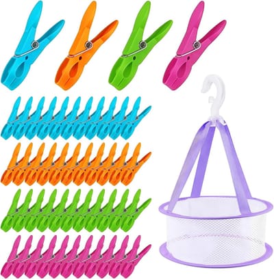 Wasknijpers met Mand, Windbestendige Kleurrijke Wasknijpers Zonder Afdruk, Wasknijper Zonder Afdruk, Windbestendige Kunststof Wasknijper, Antislip, voor Waslijnen en Kleding, Sokken