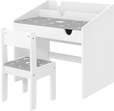 Set met bureau en stoel voor kinderen, met opbergruimte, lade-ontwerp en boekenplanken, 3-6 jaar, sterpatroon - grijs