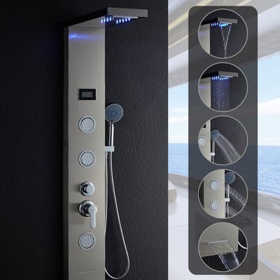 Auralum max RegendouAuralum max - Digitale Douchepaneel - Luxe Regendouche - LCD Display - Douchepaneel LED RVS met massagejets - 3 functies Handdouche - Zilver