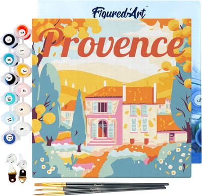 Figured'Art Mini Schilderen op Nummer Volwassenen 20x20cm met lijst Reisposter Provence Herfst - Klein Formaat Creatieve Hobby Kit DIY Art Nummer Compleet