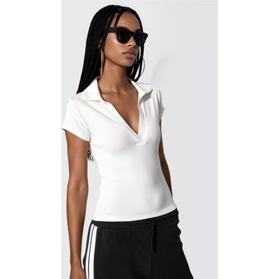 Geribbelde Slim-Fit Polo Blouse