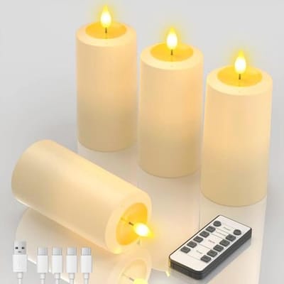 Oplaadbare vlamloze pijlerkaarsen met afstandsbediening - 4 stuks LED kaarsen voor decoratie met timer