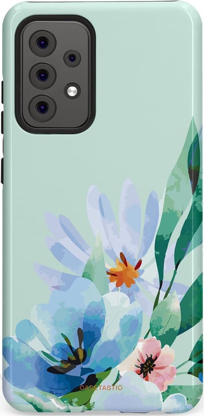 Casetastic hoesje geschikt voor Samsung Galaxy A52 (2021) 5G / Samsung Galaxy A52 (2021) 4G - Dubbellaagse bescherming - Lente schildering - Fashion Case - Lichtgrijs Lichtblauw Mintgroen