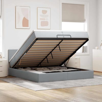 vidaXL - Ottoman - bed - met - matrassen - en - LED's - 200x200cm - stof - lichtgrijs