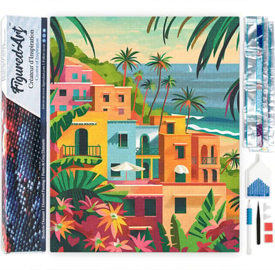 Figured'Art Diamond Painting set Volwassenen 40x50 cm Marokkaanse kuststad - 5D DIY Art full drill vierkante diamant - Opgerold canvas