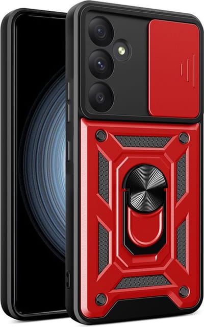 MobyDefend Hoesje - Geschikt voor Samsung Galaxy A55 - Pantsercase Met Draaibare Ring - Rood