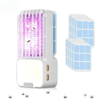 Anti Muggenlamp - Elektrische Muggenvanger -Muggenstekker - Met verlichting (instelbaar in 3 standen) - Met 10 plakvallen voor muggen - Voor op de camping binnen en buiten - Wit