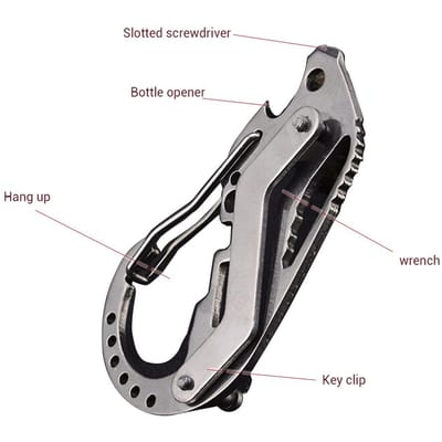 Multifunctionele Sleutelhanger Karabijnhaak Sleutelhanger Roestvrij Staal Sleutelhanger Buitengereedschap gray