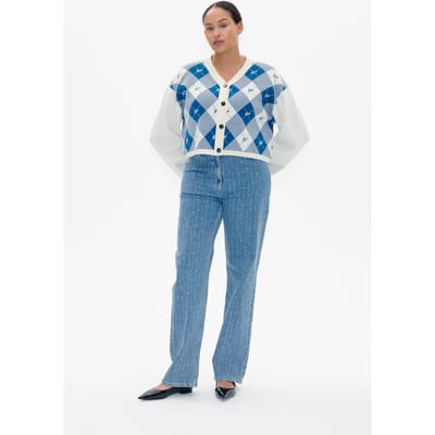 Baum und Pferdgarten Cornelie Cardigan Federal Blue Check Maat: L | Longsleeves Outlet | Dames | Blauw
