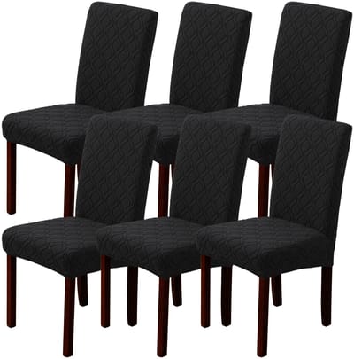 Stoelhoezen, 6-delig, rekbaar, afneembaar, wasbaar, stoelhoes voor huis, keuken, hotel, restaurant, 6 stuks, zwart