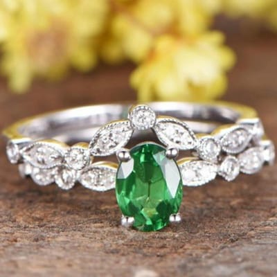 Bague en diamant vert naturel pour femme, 2 pièces, 1ct, cadeau d'anniversaire de mariage, de fiançailles, taille 5 à 11 5 vert