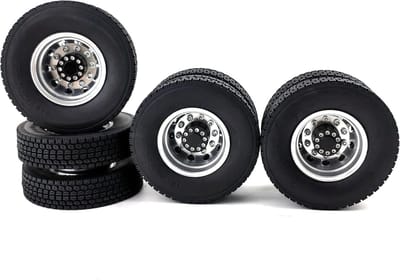4x Metalen Achterwiel Navenset met Rubberen Banden voor 1/14 RC Tractor Remorque