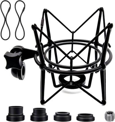 Microfoon Schokdemper - Microfoon Houder - Opname Stabiliseren - Universele Compatibiliteit - 5/8 tot 3/8 Adapter - Zwart