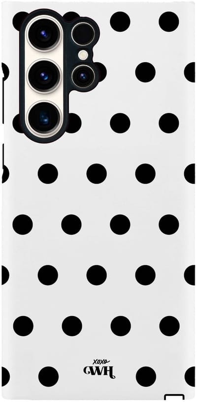 xoxo Wildhearts Polka Dots (Wit) - Double Layer - Hoesje geschikt voor Samsung Galaxy S23 hoesje - Hard case met stippen patroon - Beschermhoes - shockproof case - Stippatroon - Wit / Zwart
