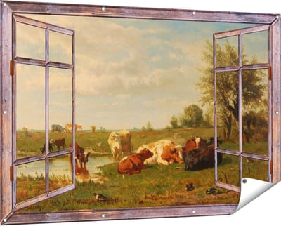 Gards Tuinposter Doorkijk Koeien in de Weide - Gerard Bilders - 150x100 cm - Tuindoek - Tuindecoratie - Wanddecoratie buiten - Tuinschilderij