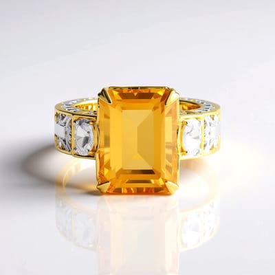 Cavill - Elegante Zilveren Ring - 925 Sterling Zilver met Palladium - Citrien 6,41 ct & Zirkonia 0,63 ct - Dames Sieraad