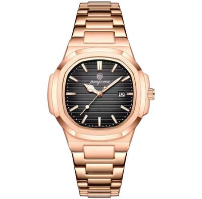 Poedagar - HerenHorloge - Polshorloge - Heren - Horloge - Horlogedoos - Mannen - Rosé en Zwart