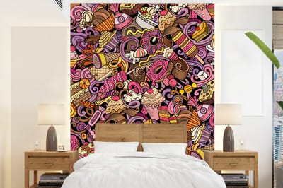 Behang - Fotobehang Eten - Taart - Patronen - Design - Donut - Kind - Breedte 165 cm x hoogte 220 cm