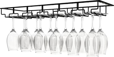 Nolad - Wijnrek - Wijnglazenhouder - 18 glazen - 60 x 22.5 x 6 cm - Metaal - Mat zwart