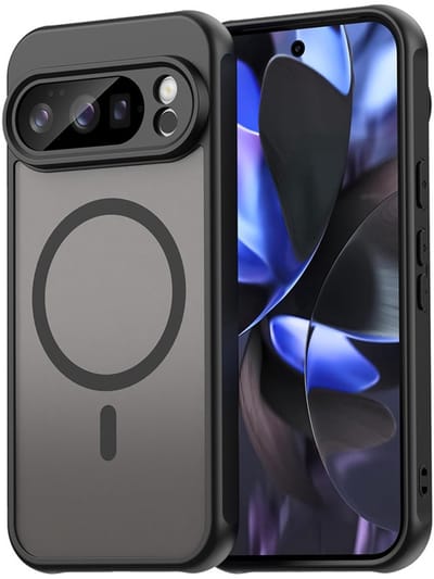 MobyDefend Hoesje - Geschikt voor Google Pixel 10 Pro - Case Geschikt voor MagSafe - Mat Transparant Met Gekleurde Rand - Zwart