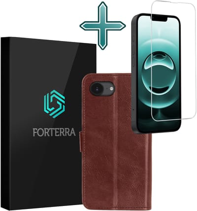 Hoesje Met Screenprotector - Geschikt voor Apple iPhone 16e - Luxe Pasjeshouder - Flipcase - Bookcase Portemonee - Flip Case - Kunstleer Book Case - Book Cover - Walletcase - Portemonneehoes - Bruin