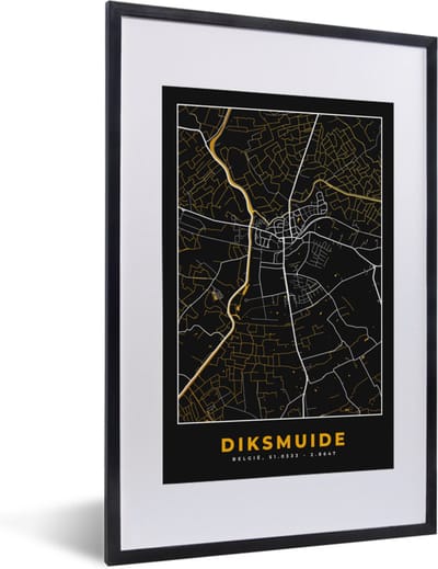 Fotolijst incl. Poster - Stadskaart - Plattegrond - Diksmuide - Goud - Kaart - 40x60 cm - Posterlijst