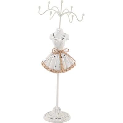 Sieradenhouder Display Ketting Oorbellen Opbergruimte Polyresin Poppenstandaard met Afneembare Beugel Grijs 3 white
