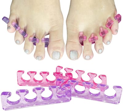 2 paar yoga-teenspreiders, teenspreiders voor vrouwen, teenspreiders voor het scheiden van teennagels of nagels en voor het polijsten van nagellak. (Roze en paars)