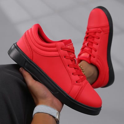 Trendy leren herensneaker met platform, modieuze nieuwe casual schoenen, ademende herenschoenen, antislip damesschoenen, grote maten 35 rood