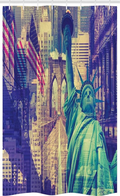 ABAKUHAUS New York – Douchegordijn 120x180 cm – Blauw Rood Wit – 12 haakjes