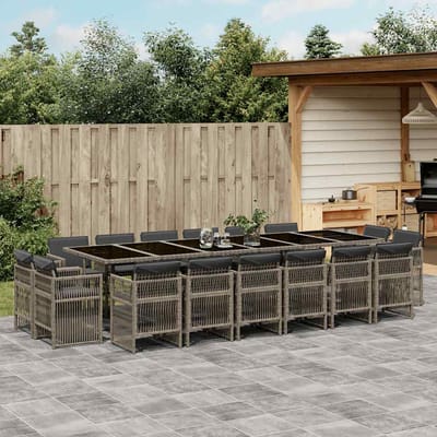 vidaXL - 17-delige - Tuinset - met - kussens - poly - rattan - grijs
