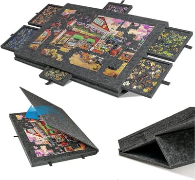 Kantelbare Puzzeltafel - Puzzelplank Vilt - Puzzels Sorteren - 6 Sorteerladen - 52 x 77 cm - Zwart