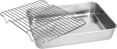 Rectangulaire Bakvorm met Rvs Rooster - Ideaal voor Bakken, Koelen en Grillen in de Keuken (23.5 * 17.5 * 5CM)
