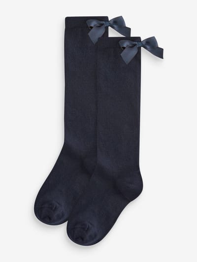Next - Meisjes - Set van 2 paar katoenrijke kniekousen met strik - Blauw