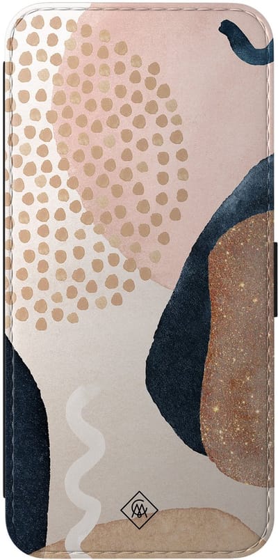 Casimoda® bookcase - Geschikt voor Samsung Galaxy A57 - Hoesje met pasjeshouder - Abstract Dots - Bruin/beige - Kunstleer