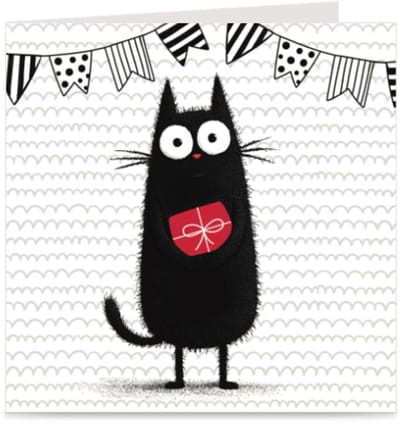 KAT MET ROOD KADOOTJE | kaart zonder tekst / blanco wenskaart met envelop | kaartje voor verjaardag / felicitatie
