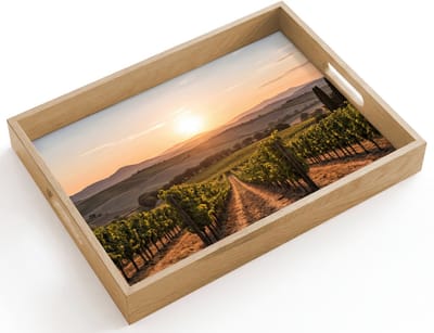 Dienblad hout 40x30 cm - Schootdienblad - Wijngaard - Zonsondergang - Landschap - Borrelplank rechthoek - Plateau dienbladen