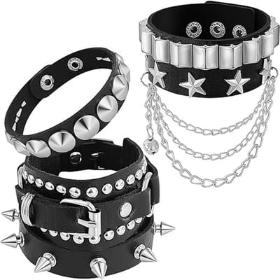 Bracelet Clou Punk Hip Hop Rock - Bracelet Manchette en Cuir PU Réglable Pour Hommes et Femmes - Vêtements Gothiques Années 80 gray