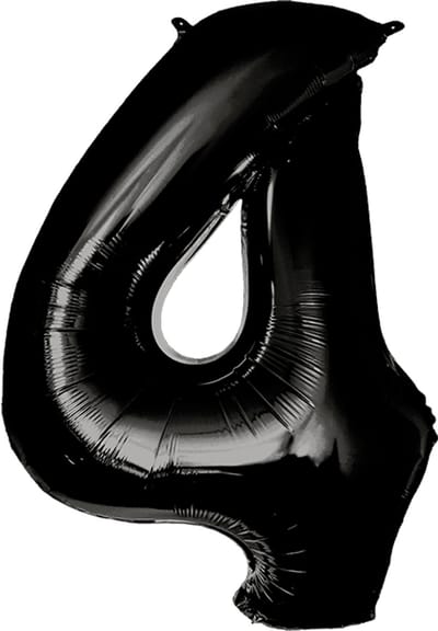 Folieballon | Cijferballon | Cijfer 4 | Kleur: Zwart | Afmeting: 86cm