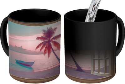 Magische Mok - Foto op Warmte Mokken - Koffiemok - Doorkijk - Strand - Palmboom - Tropisch - Magic Mok - Beker - 350 ML - Theemok